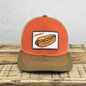 Pitbull Hot Dog Hat Cap Snap Back Orange Mesh Trucker Patch Mens Baseball